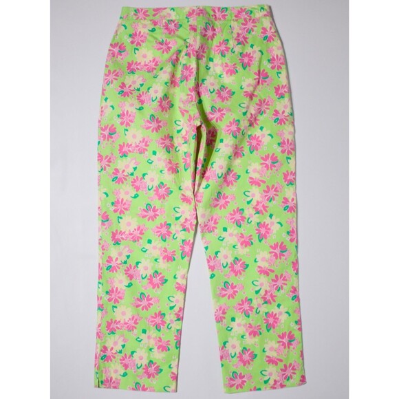 VTG Lilly Pulitzer White Label Crop Pants Green Pink Rhinoceros Flowers Women 2 - Picture 2 of 11